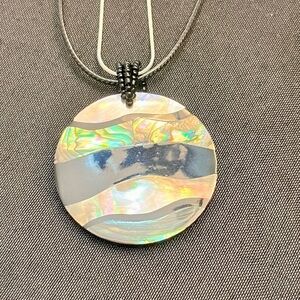 Abalone or MOP Multicolor Pendant Necklace Sterling Chain Beach Statement Gift